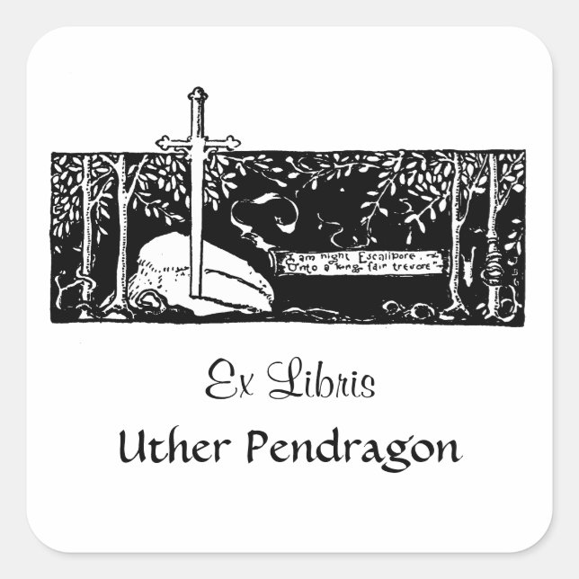 Pegatina Cuadrada Espada En La Piedra (Anverso)