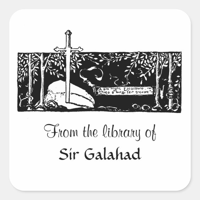 Pegatina Cuadrada Espada En La Piedra (Anverso)