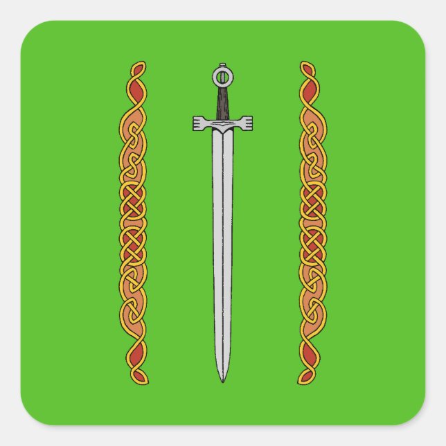 Pegatina Cuadrada Espada irlandesa y Knotwork (Anverso)