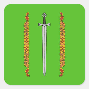Pegatina Cuadrada Espada irlandesa y Knotwork