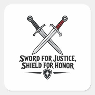 Pegatina Cuadrada Espada por la Justicia Escudo por el Honor Fantasí
