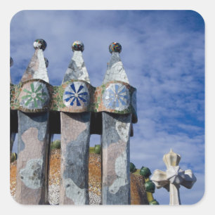 Pegatina Cuadrada España, Cataluña, Barcelona. Casa Batllo (1906).