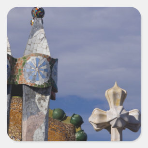 Pegatina Cuadrada España, Cataluña, Barcelona. Casa Batlló (1906). 3