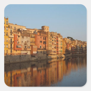 Pegatina Cuadrada España. Cataluña. Gerona. Casas en el Onyar