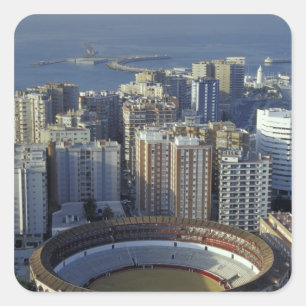 Pegatina Cuadrada España, Málaga, Andalucía Vista de la Plaza de Tor