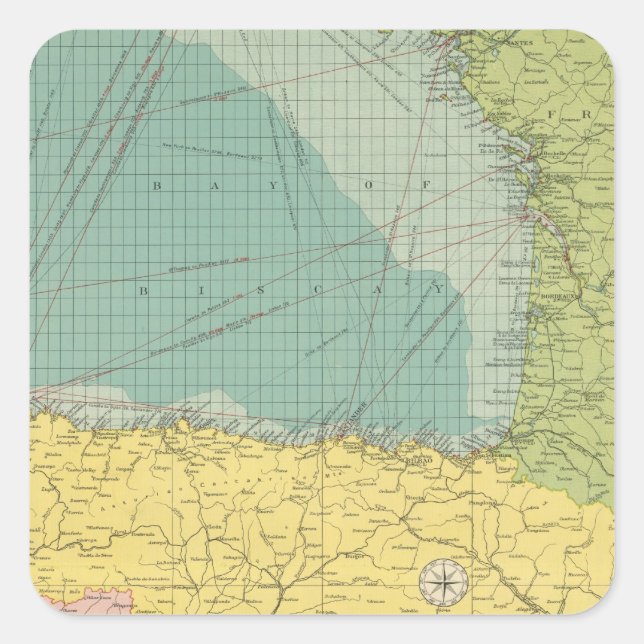 Pegatina Cuadrada España, Portugal, Francia occidental (Anverso)