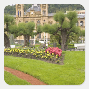 Pegatina Cuadrada España, San Sebastián. Popular resort de costa,