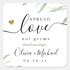 Pegatina Cuadrada Esparce la mano de amor sanitizer Greenery Wedding