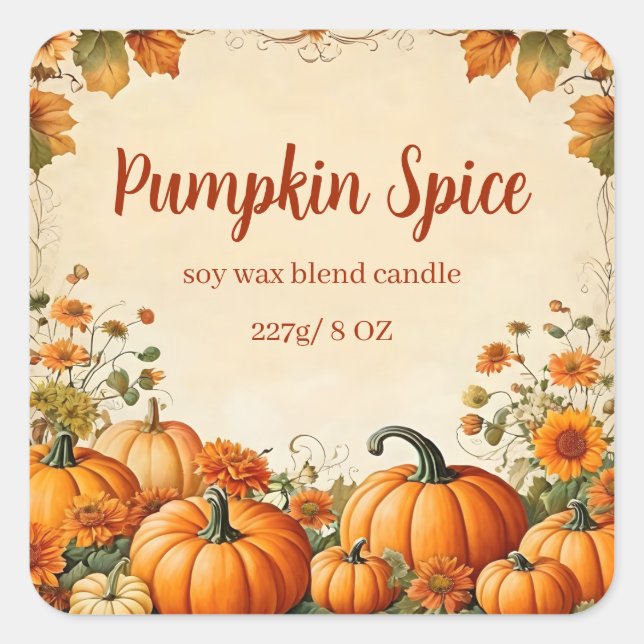 Pegatina Cuadrada Especia de calabaza de otoño editable (Anverso)