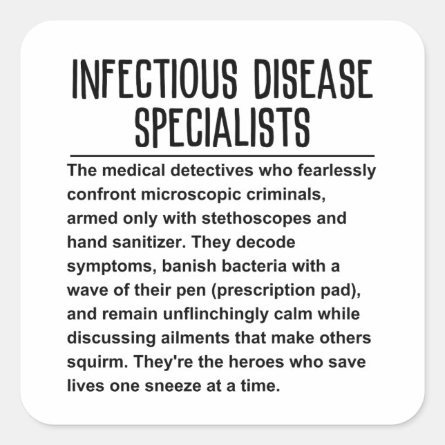 Pegatina Cuadrada Especialista en enfermedades infecciosas (Anverso)