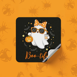 Pegatina Cuadrada Especie de calabaza fantasma de Halloween personal