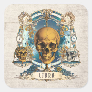 Pegatina Cuadrada Espectacular cosecha de zodiac floral libra singul