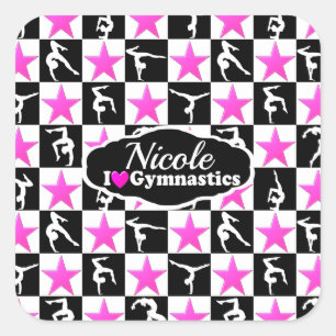 PEGATINA CUADRADA ESPECTACULAR DISEÑO DE GIMNASTICA ROSA Y NEGRA