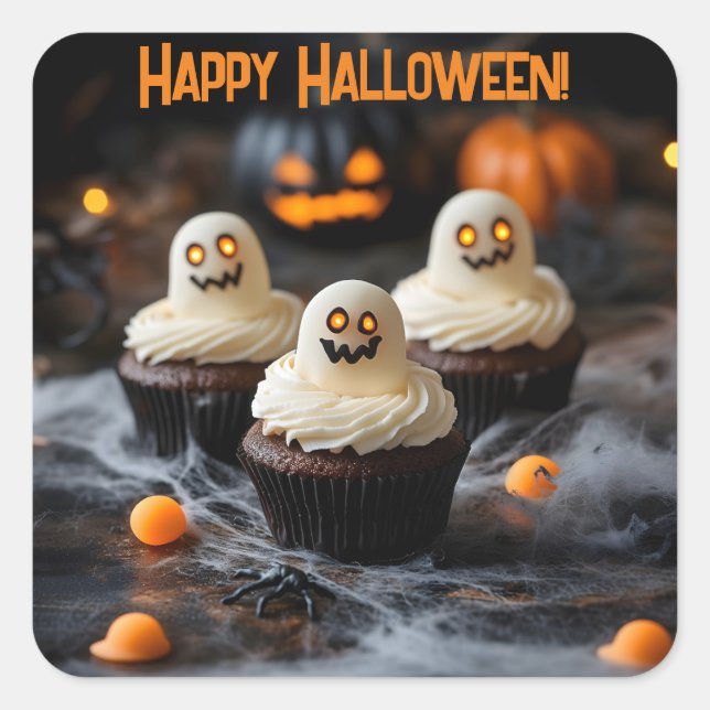 Pegatina Cuadrada Espectacular diseño de quequitos de Halloween (Anverso)