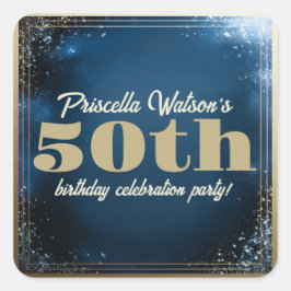 Pegatina Cuadrada Espectacular fiesta de cumpleaños de Purpurina azu