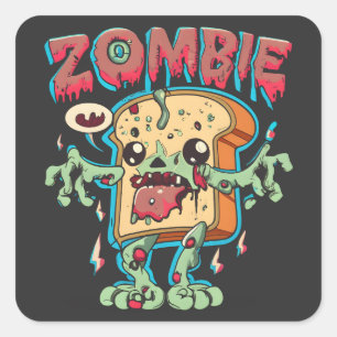 Pegatina Cuadrada Espectacular regalo de Halloween con tostada zombi