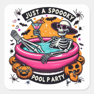 Pegatina Cuadrada ¡Espectacular Skeleton Halloween Pool Diseño Fiest