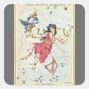 Pegatina Cuadrada Espejo de Urania, Mapa Celeste Antiguo de Astronom
