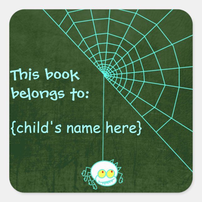 Pegatina Cuadrada Espeluznante Araña Ghostly - El libro pertenece a (Anverso)
