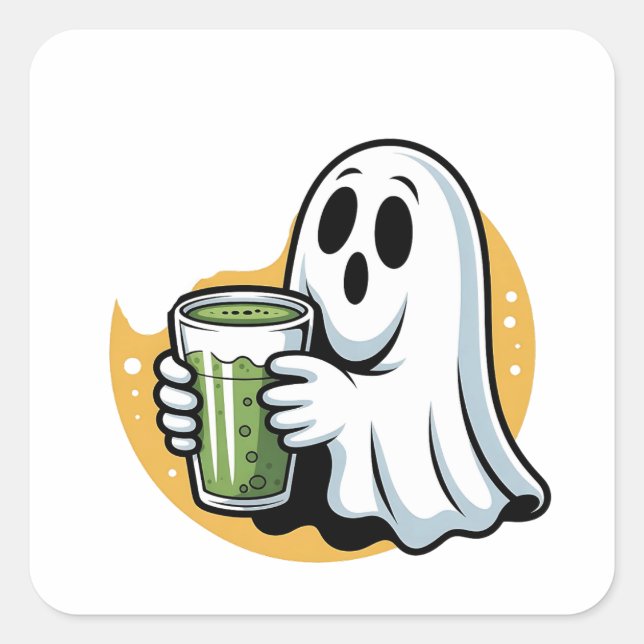 Pegatina Cuadrada Espeluznante Beber Matcha Halloween (Anverso)