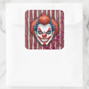 Pegatina Cuadrada Espeluznante Halloween del Carnaval de Payaso