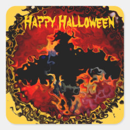 Pegatina Cuadrada Espeluznante murciélago contra Halloween