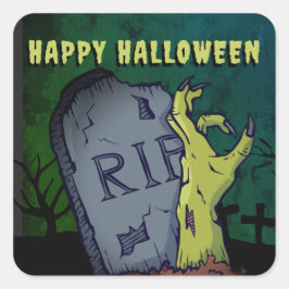 Pegatina Cuadrada Espeluznante Scary Zombie Hand Grave Party Hallowe