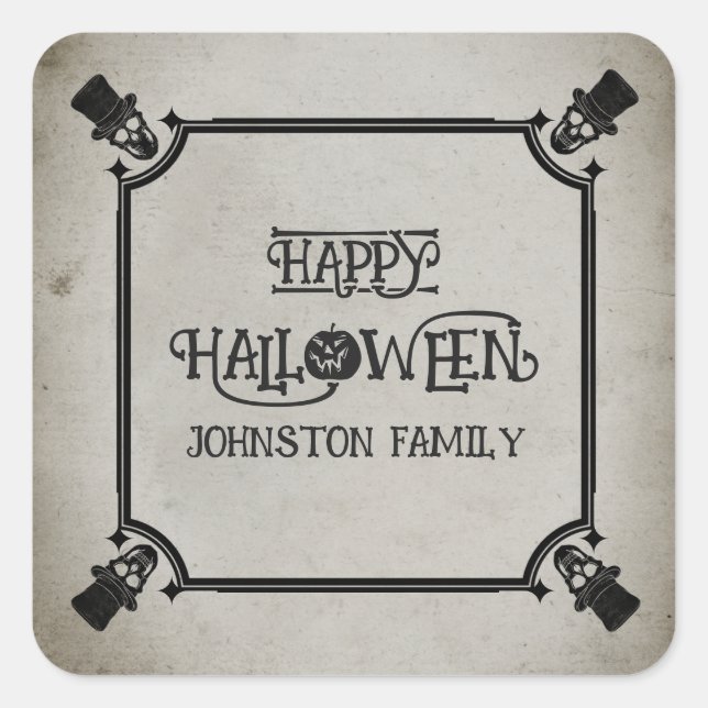 Pegatina Cuadrada Espeluznante Skeleton de la fiesta de Halloween (Anverso)