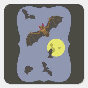 Pegatina Cuadrada Espeluznantes murciélagos de Halloween