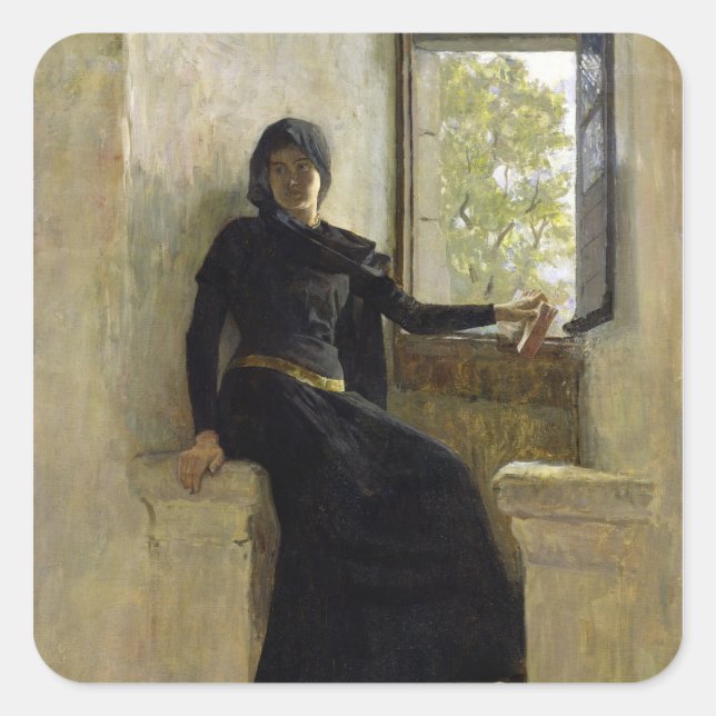 Pegatina Cuadrada Esperando, antes de 1905 (Anverso)