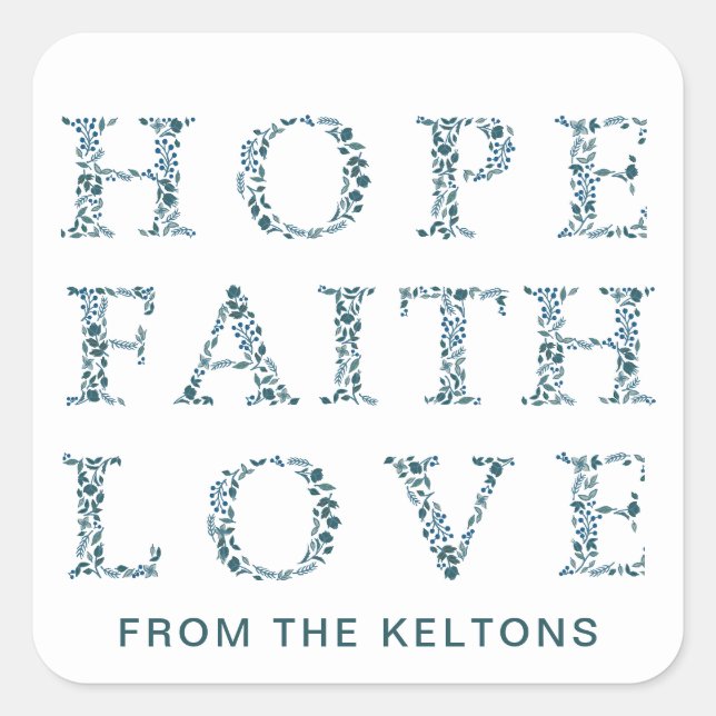 Pegatina Cuadrada Esperanza, Fe Ama a los Navidades florales moderno (Anverso)