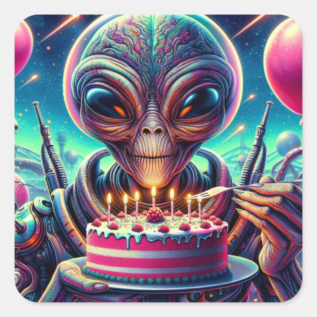Pegatina Cuadrada Espero que tu cumpleaños haya salido de este mundo (Anverso)