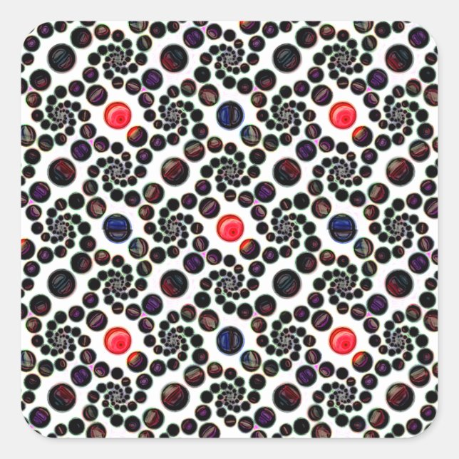 Pegatina Cuadrada Espiral de resumen oscuro con patrón de cerezas (Anverso)