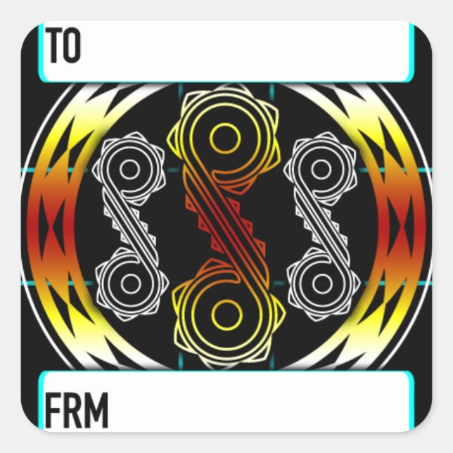 Pegatina Cuadrada Espirales y diamantes en estallido (Anverso)