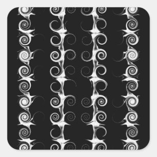 Pegatina Cuadrada Espirales y Remolinos Patrón Negro y Blanco