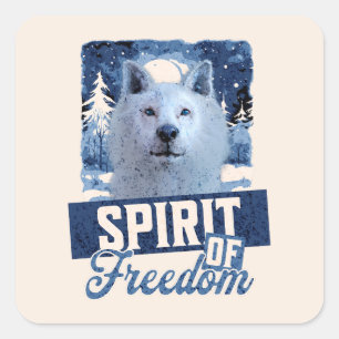 Pegatina Cuadrada Espíritu de Lobo Ártico de Libertad Diseño de Vida
