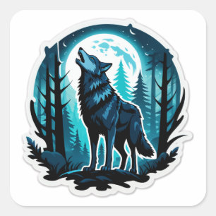 Pegatina Cuadrada Espíritu de Lobo del Bosque