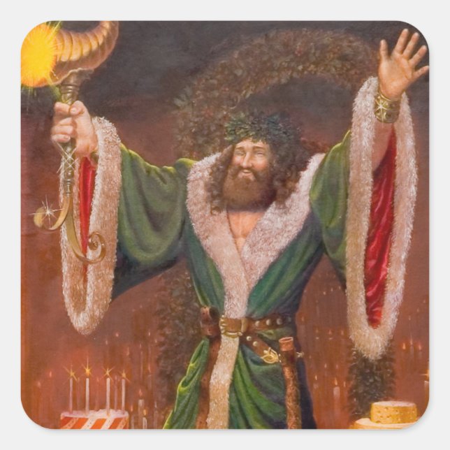 Pegatina Cuadrada Espíritu del presente navideño (Anverso)