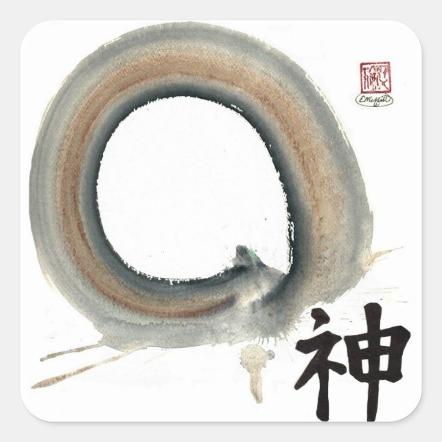 Pegatina Cuadrada Espíritu Enso, kanji para el espíritu (Anverso)
