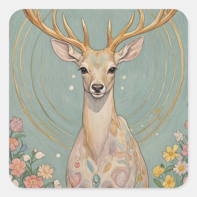 Pegatina Cuadrada Espíritu suave: Un ciervo pastel (Anverso)