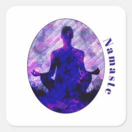 Pegatina Cuadrada Espiritual Morado Sitting Yoga Pose Namaste