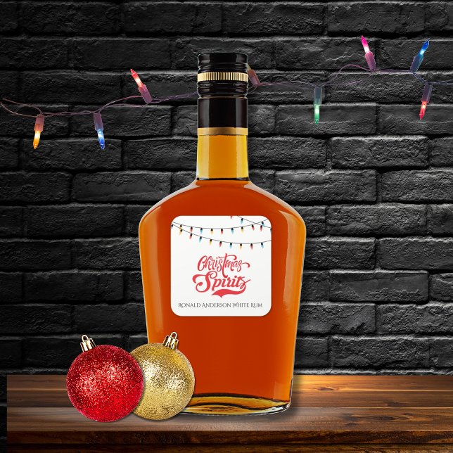 Pegatina Cuadrada Espíritus de la Navidad con nombre personalizado y (Subido por el creador)