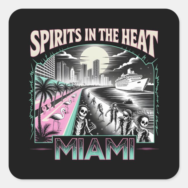 Pegatina Cuadrada Espíritus en el calor - Fantasma de Halloween en M (Anverso)