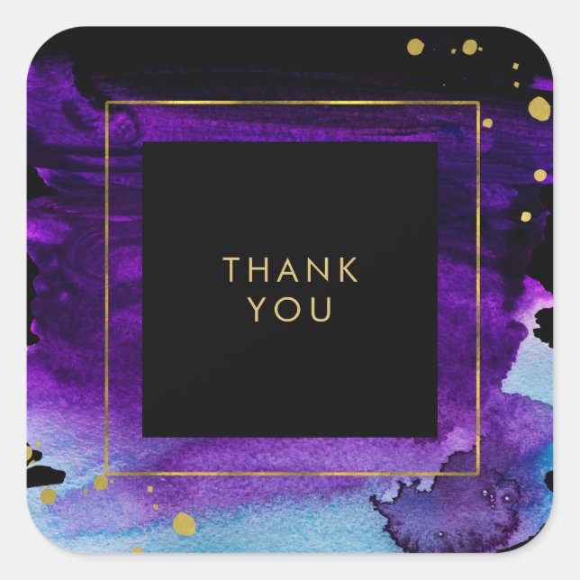 Pegatina Cuadrada Esplandor de acuarela audaz con falsos acentos dor (Anverso)