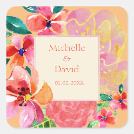 Pegatina Cuadrada Esplash floral tropical hawaiano personalizado
