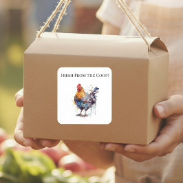 Pegatina Cuadrada Esplendor de corral: Gallina acuarela, personaliza