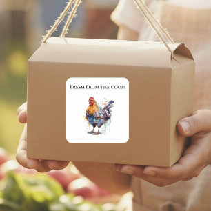Pegatina Cuadrada Esplendor de corral: Gallina acuarela, personaliza