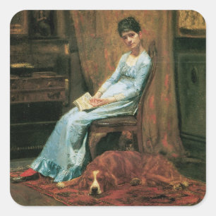 Pegatina Cuadrada Esposa del artista y su perro guardián