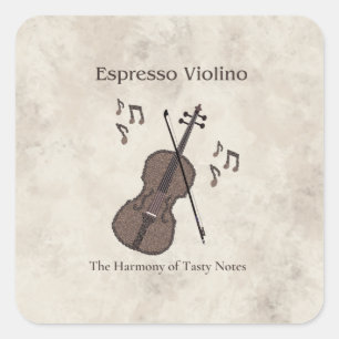 Pegatina Cuadrada Espresso Violino-Violín creado con granos de café-