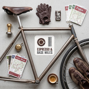 Pegatina Cuadrada Espresso y Base Miles Ciclista Amante del Café